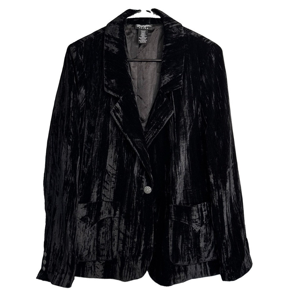 70/80s Vintage Wrangler Retro Black Crushed Velvet Blazer Womens Medium Jacket
